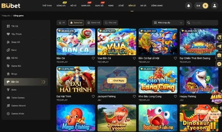Đa dạng các thể loại game bắn cá tại nhà cái BUBET