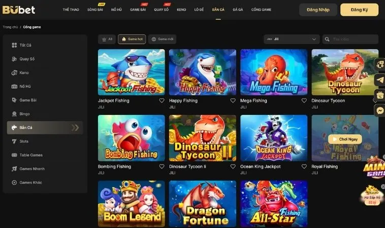Sảnh bắn cá BUBET quy tụ nhiều thể loại game hấp dẫn