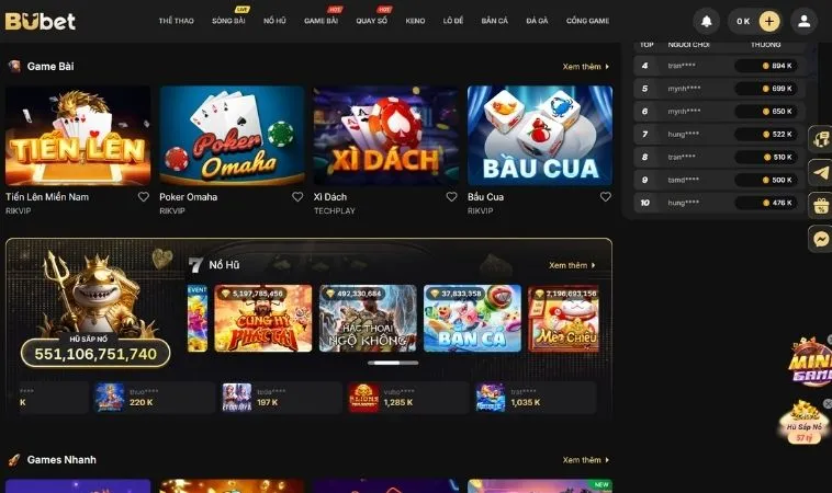 Đa dạng các thể loại game nhanh để trải nghiệm tại nhà cái BUBET