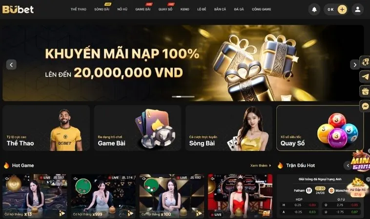 Giao diện trang chủ nhà cái BUBET