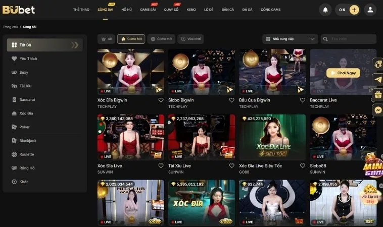 Đa dạng các thể loại game live casino để trải nghiệm tại nhà cái BUBET